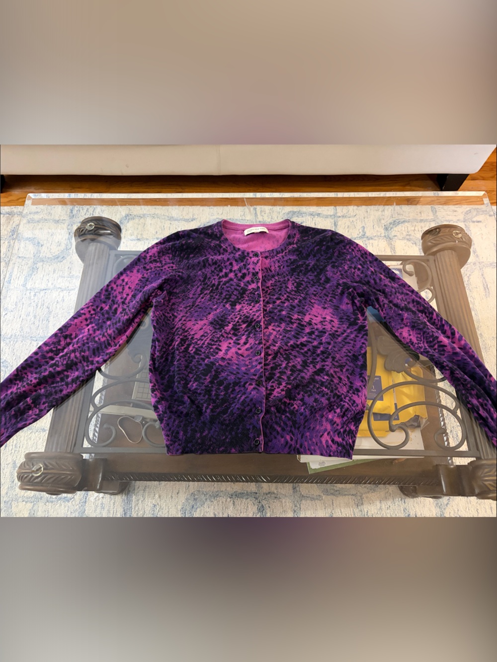 Jones New York Purple and Magenta Patterned Cardigan